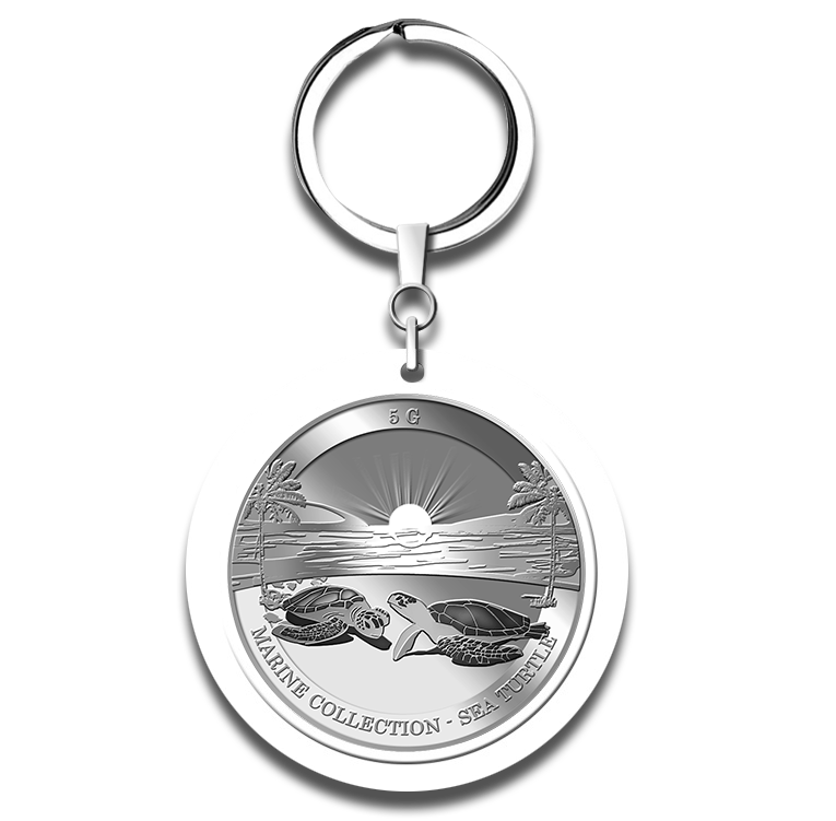 5g Sea Turtle Silver Medallion Keychain